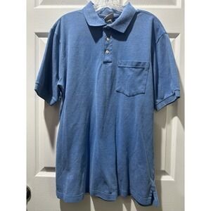 Vintage LL Bean Polo Cotton Short Sleeve Shirt USA Made Blue Mens Medium tall
